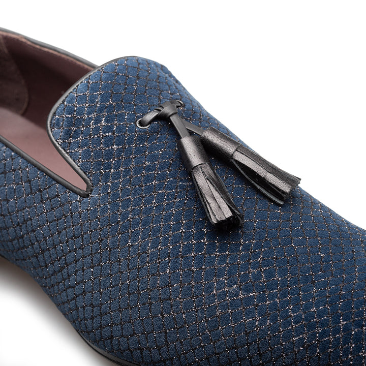 Patterned Suede Tasseled Formal Slip On