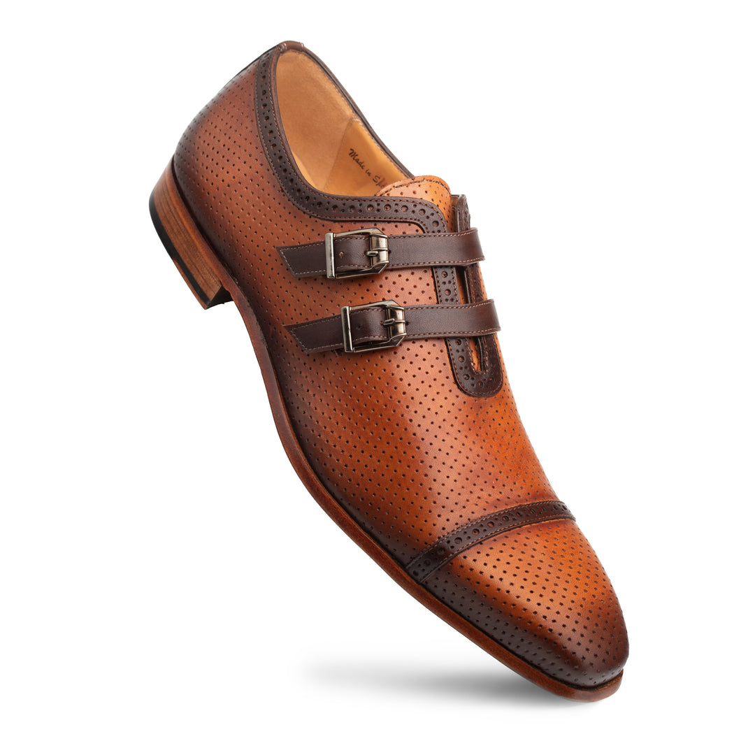 Perforated Calf Double Monk Strap