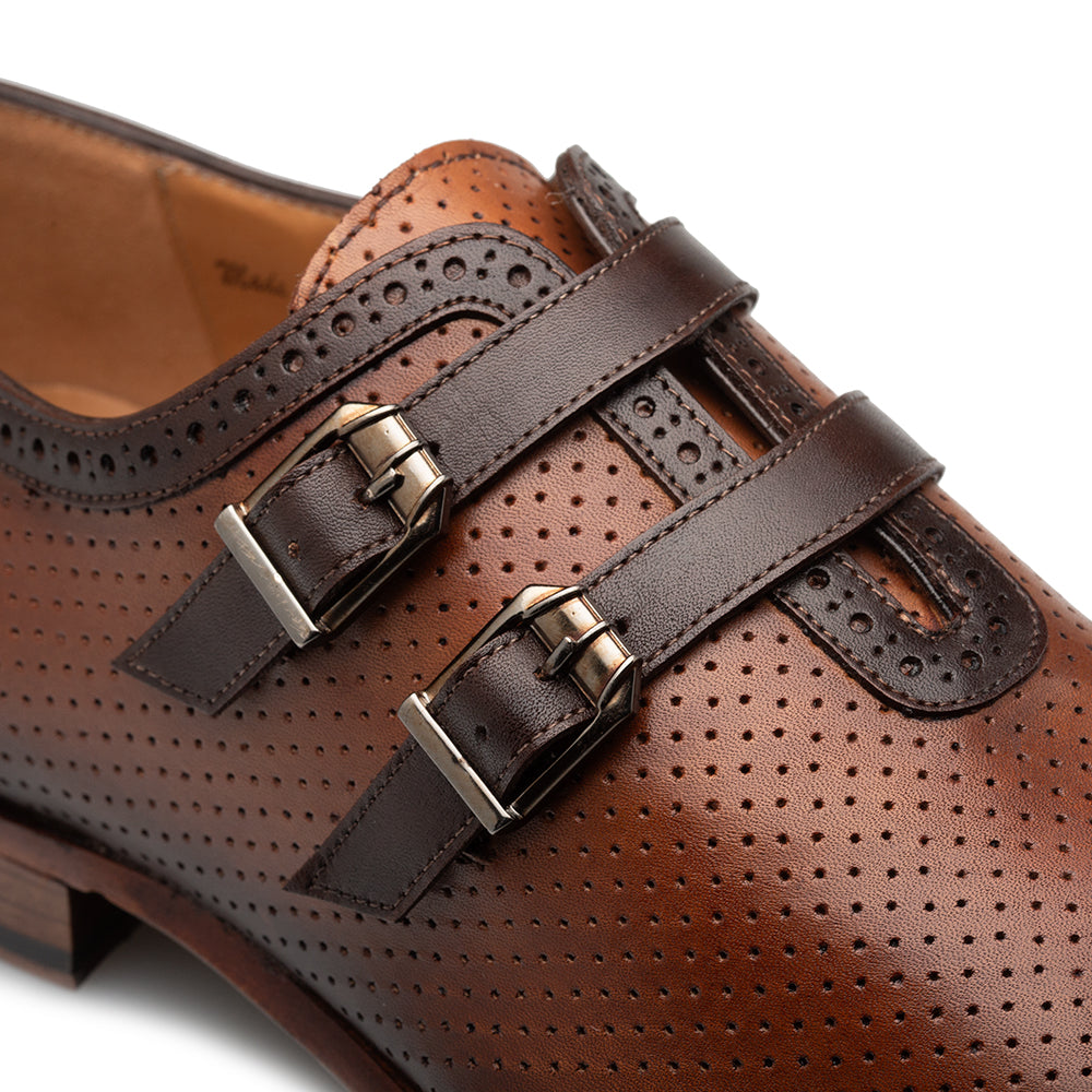 Perforated Calf Double Monk Strap