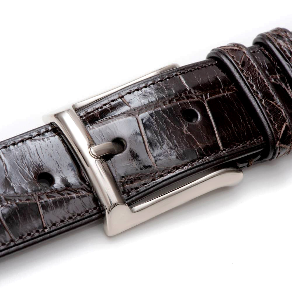 Men's Embossed Alligator Print Leather Belt - Brown - Size 54